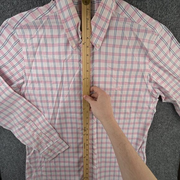 Brooks Brothers Non Iron Button Up Shirt Men Pink Blue Plaid Large Supima ** - Picture 3 of 14